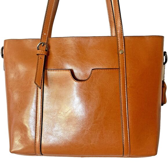 MDBM Maison de Beauté Provence Tan Leather Front Pocket Tote Handbag Messenger - Picture 1 of 13